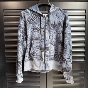 JoyLab Hooded Sweatshirt Zipup Hoodie Medium Blue Gray Palm Print Distressed